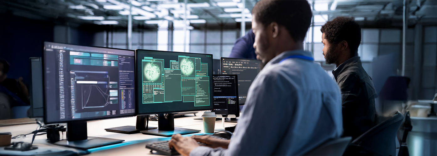 city scape with code above it