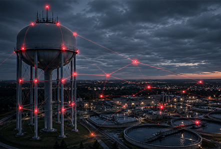 city scape with code above it